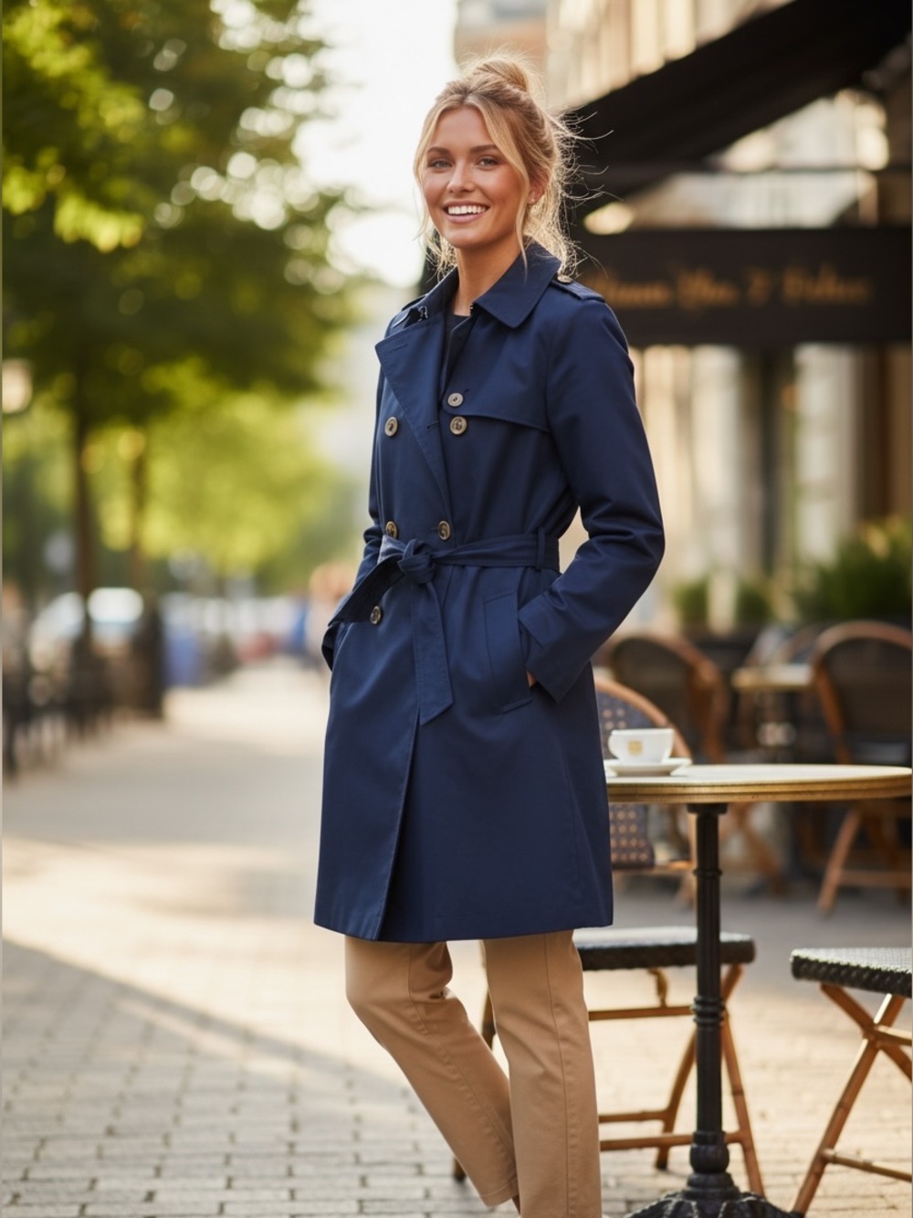J. Crew Navy Iconic Double-Breasted Belted Trench Coat